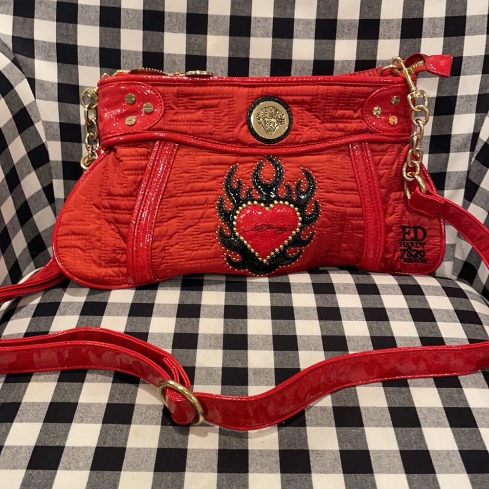 Ed Hardy Red Graphic Prink Y2K Clutch Purse
